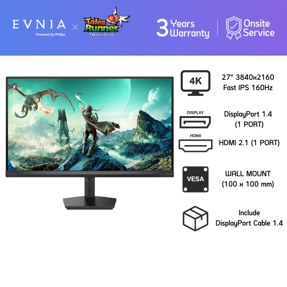EVNIA 27M2N3800F GAMING MONITOR (เกมมิ่งมอนิเตอร์) 27" Fast IPS 4K 160Hz|FHD 320Hz G-Sync compatible