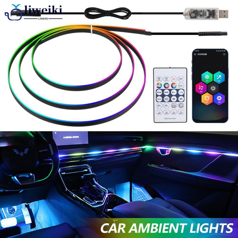 LIWEKI 140/55.1 นิ้ว Universal รถ RGB บรรยากาศโคมไฟ LED Ambient ไฟ USB APP ระยะไกลนีออนแถบแสงตกแต่งร