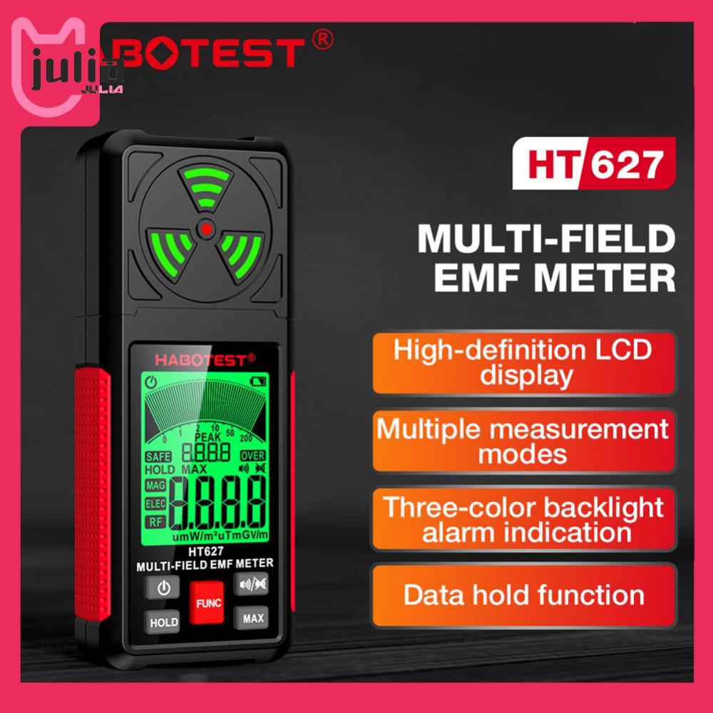 HT627 3 in 1 เครื่องทดสอบรังสีแม่เหล็กไฟฟ้า Backlight Lcd EMF Reader เครื่องทดสอบ Buzzer Alarm ปิดอั