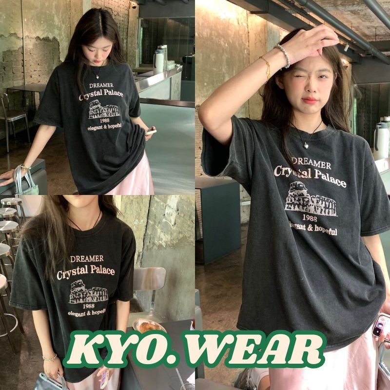 KYO 🌸【พร้อมส่ง】เสื้อฟอก OVERSIZE วินเทจอเมริกัน ผู้หญิง พิมพ์ลาย "DREAMER" ผ้าCOTTON โคตรนุ่ม เสือใส่สบาย