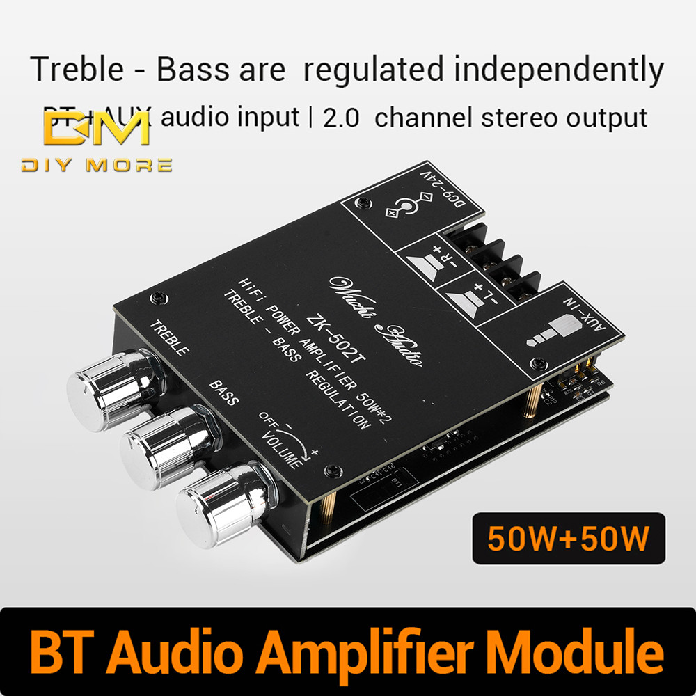 DIYMORE ZK-502T DC 9-24V 50W * 2 การปรับความถี่สูงและต่ําด้านหน้า-end เครื่องขยายเสียงโมดูลบอร์ดซับว
