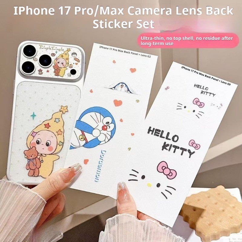 สําหรับ iPhone 17 Pro/17 Pro Max น่ารักการ์ตูนเลนส์สติกเกอร์ Scratch ทนโปร่งใส Soft Film Sparkle Back Film Kit ชุด