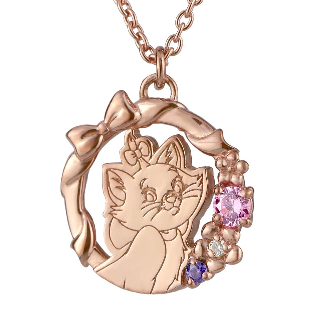 [Shinjuku Gin no Kura] Disney Limited Stylish Marie Necklace Silver 925 Diamond Women's Gift for Adu