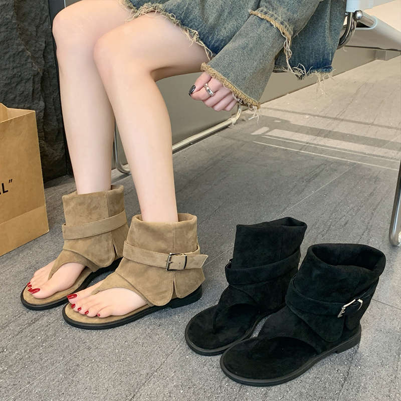 รองเท้าแตะแบบแบนสองสายสไตล์เกาหลี ทำจากผ้าสักหลาด นุ่มสบาย เหมาะสำหรับพกพาเดินทาง