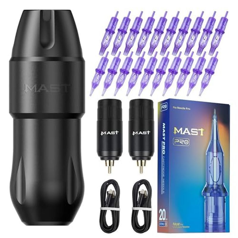 Mast Tattoo Tour Pro Pen Machine Kit, Two Wireless Battery Power Supply, เข็มตลับหมึก 20 ชิ้นสําหรับ