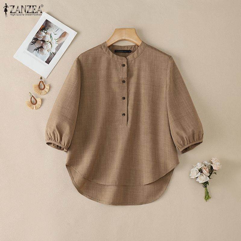 ZANZEA แซนเดลสไตล์เกาหลีสำหรับผู้หญิง ปก3/4 เปิดไหล่ ใส่สบายทุกวัน — صورة 5