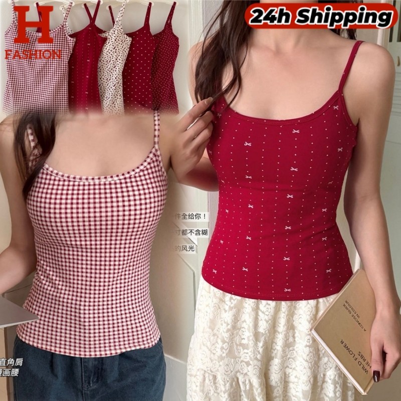 HOT 'พร้อมส่ง' เสื้อสายเดี่ยว เสริมฟองน้ำ สีแดงต้อนรับต้นปี น่ารักมากๆ FY2923