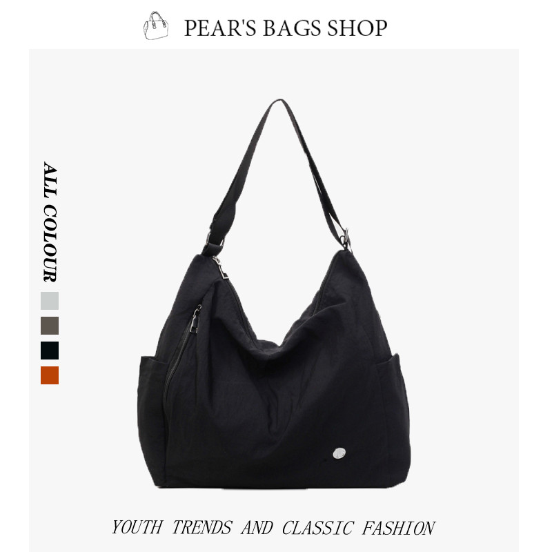 Pearsbags กระเป๋าสะพายข้าง ไนลอน ความจุสูง สีทึบ สไตล์เรียบง่ายและผ่อนคลาย ฟังก์ชั่นหลากหลาย กระเป๋าสะพาย