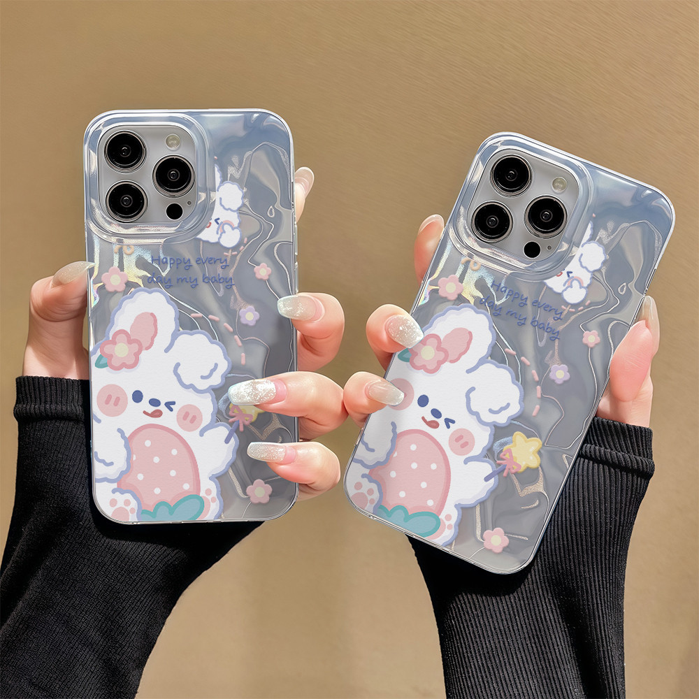 จัดส่งในพื้นที่ เคสโทรศัพท์ระลอกน้ำกระต่ายน่ารักเหมาะสำหรับ iPhone16 15 14 13 11 6 7 8 plus Pro Promax