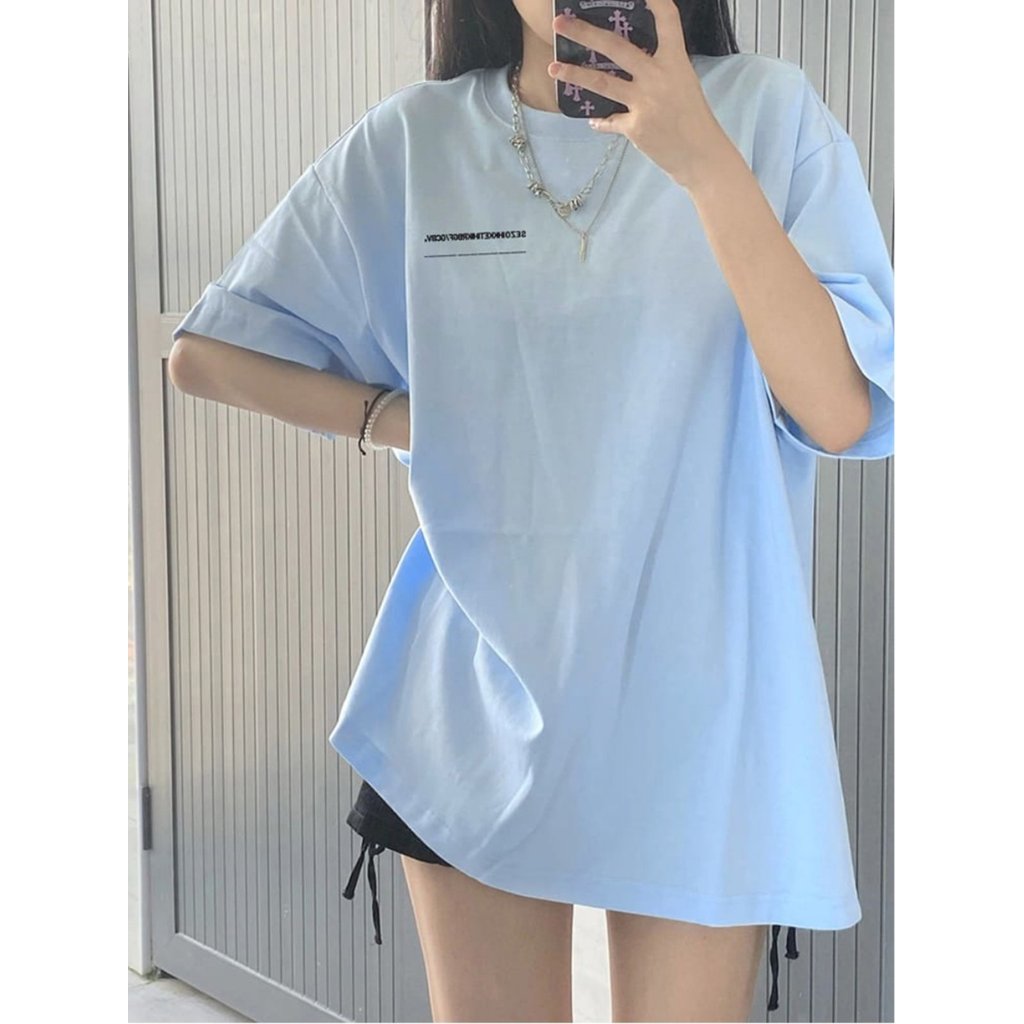 เสื้อยืด oversizeเสื้อยืดผู้หญิงแฟชั่นเสื้อยืดแขนสั้นสีฟ้า 1.07