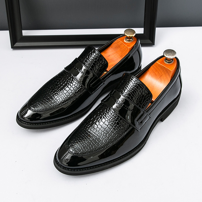 Mens Slip-On Penny Loafer Casual รองเท้าสีดํางานแต่งงานอย่างเป็นทางการทํางาน Pointed Toe ผู้ชาย Tuxe