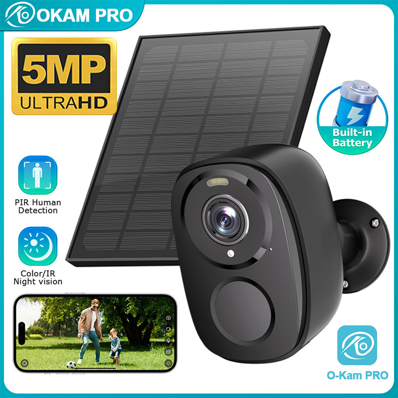 OKAM PRO 4G กล้องพลังงานแสงอาทิตย์ HD 5MP SIM กล้อง 5000mAh แบตเตอรี่ 130° เลนส์มุมกว้างกลางแจ้ง IP66 กล้องวงจรปิดกันน้ํา Color Night Vision