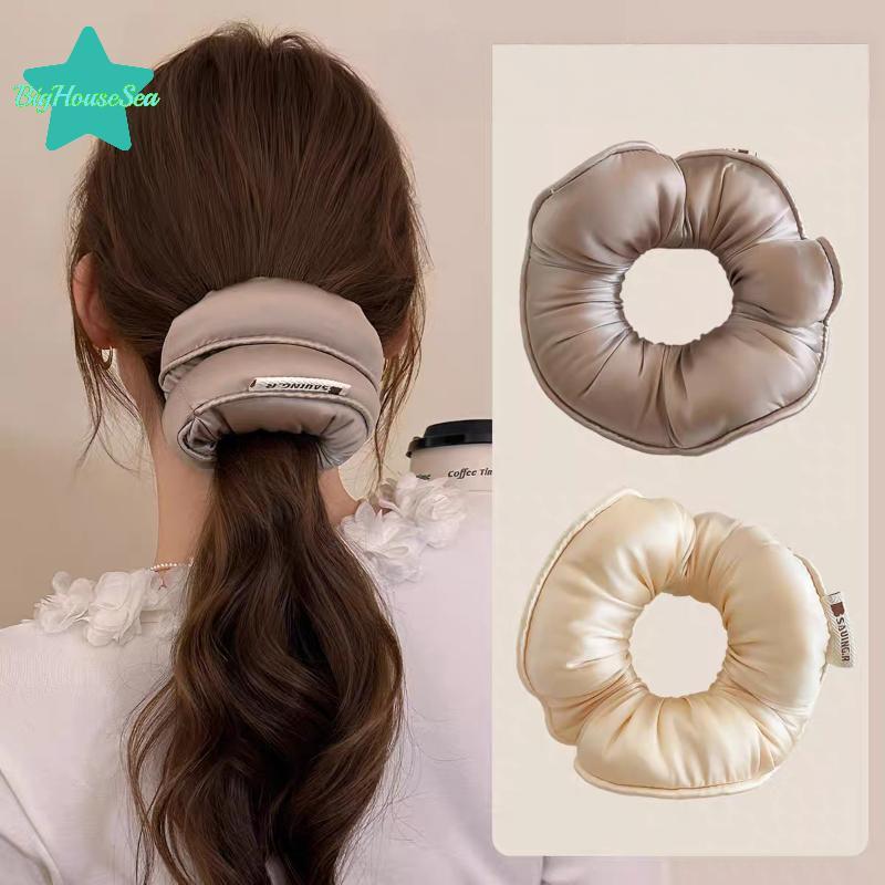 [Sea-t] ฟองน้ํานอนยืดหยุ่นผู้ถือผมหางม้าผม Scrunchies สําหรับผู้หญิงอุปกรณ์เสริมผมสาวนุ่มซาตินแข็งผ้าฝ้าย Big Bands