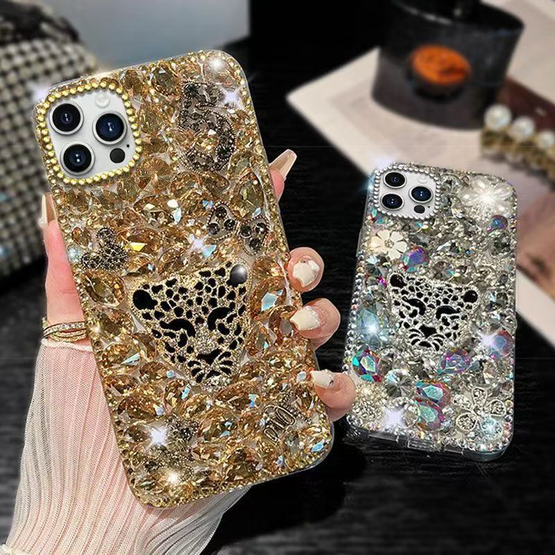 เคสโทรศัพท์สําหรับ OPPO Reno 15F Max Plus 15 14F 14 13 13F 12 12F 11 10 8T 7Z 8Z 8 7 6 6Z Pro 4G 5G เสือดาวหัว Rhinestones นุ่มกันกระแทกปกหลัง