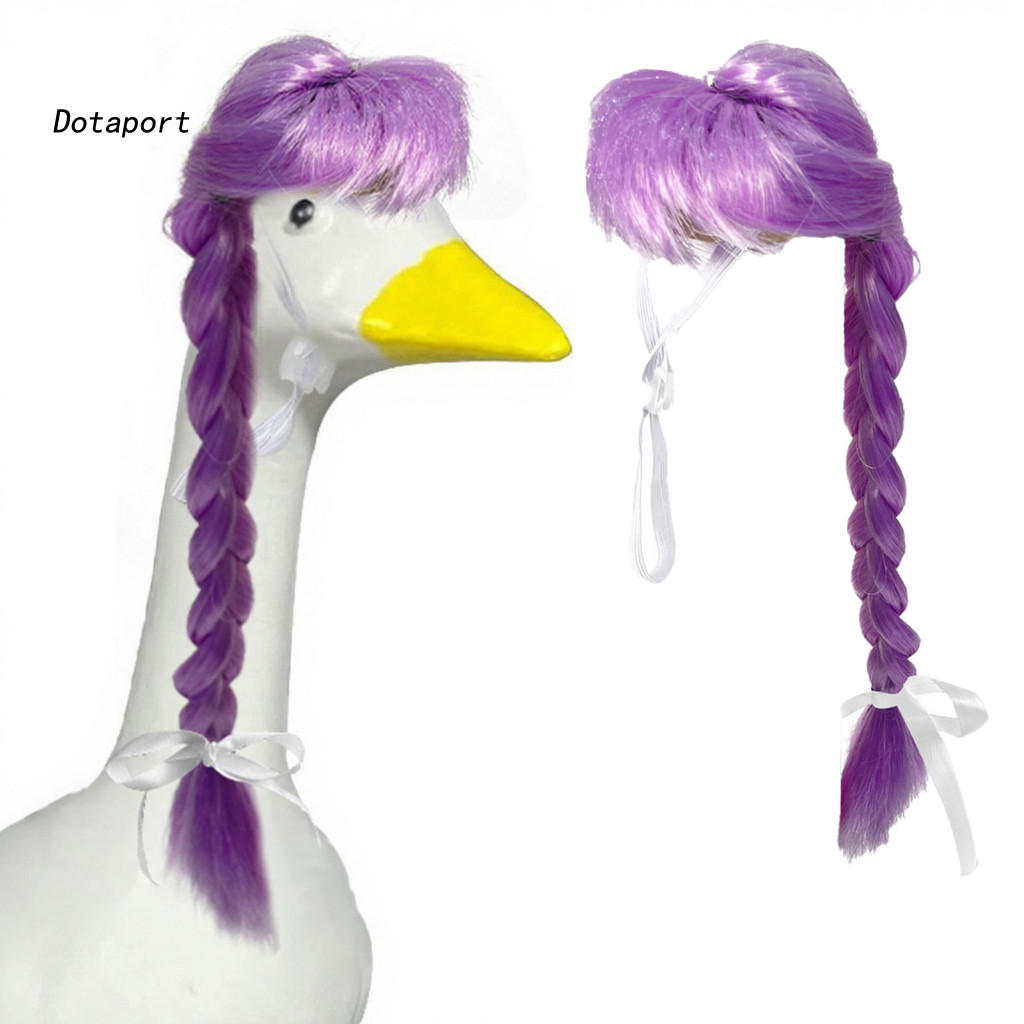 KDDT- รูปปั้นห่านตลก Double Braids Goose Head อุปกรณ์เสริม Porch Goose วิกผม Double Braids ปรับวงยืด