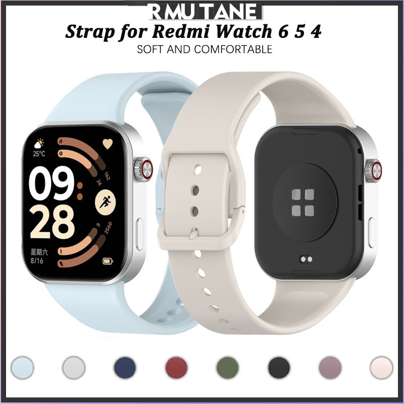 สาย Silicone สำหรับ for Redmi Watch 6 5 4 สายยางนิ่มซิลิโคนต้นฉบับพร้อมพู่สีเดียวกันสำหรับ for Xiaomi Mi Band 10 9 8 Pro