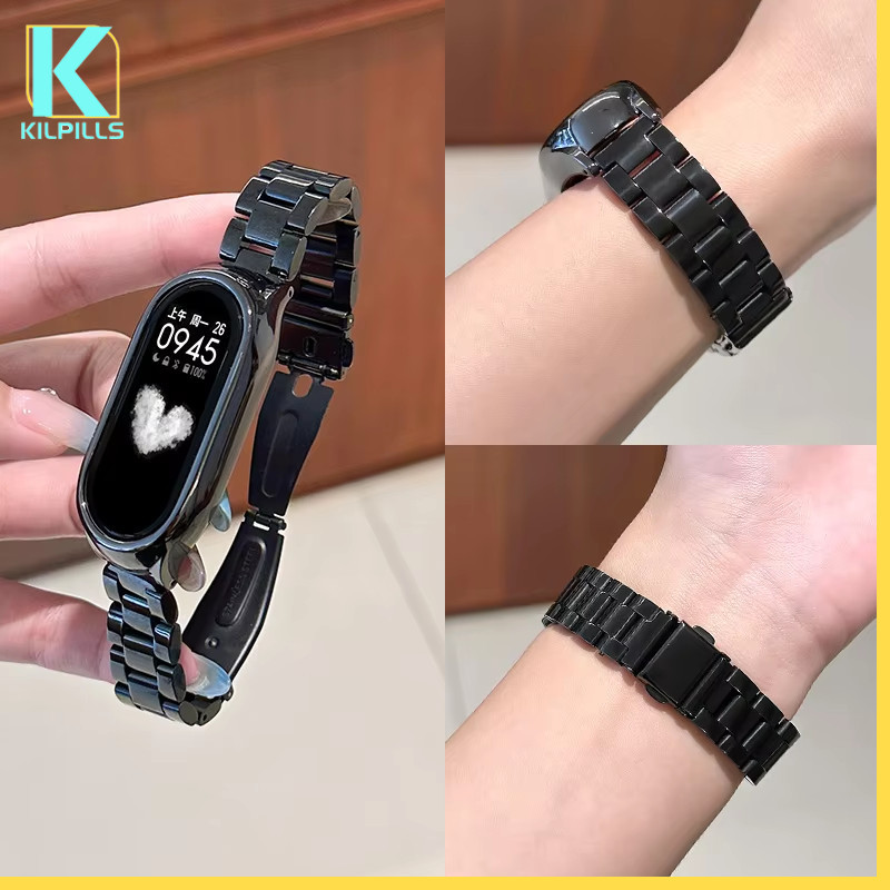 สายรัดโลหะสแตนเลส for Xiaomi Mi Band 10 9 8 NFC อุปกรณ์เสริมสายรัดนาฬิกาปรับได้ for Smartwatch Miband 10 9 8