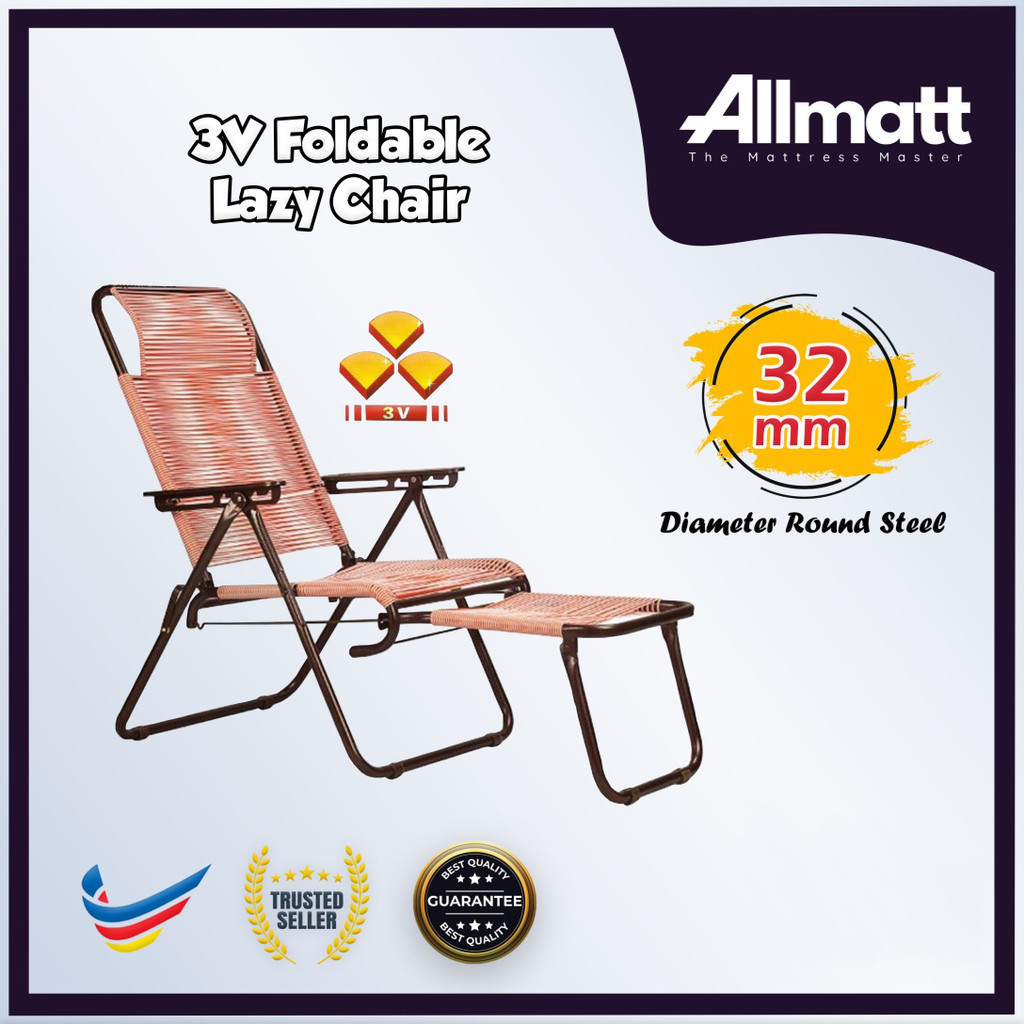 ALLMATT Orange Color 32mm 3V Lazy Chair Lazy Arm Chair Foldable Chair Folding Chair Kerusi Malas 3V 