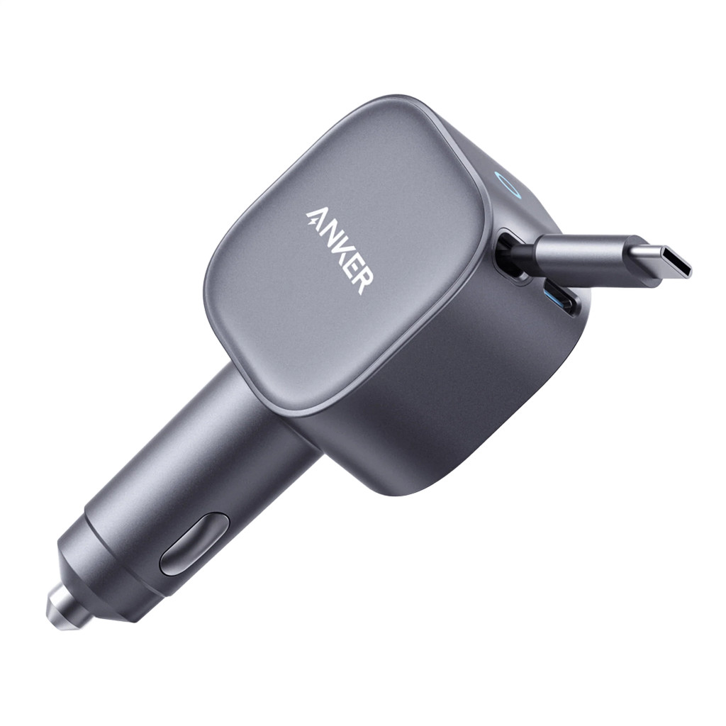 Anker USB-C Car Charger 75W Max Ultra-Compact Type-C Fast Car Charger พร้อมอะแดปเตอร์รถสายหดในตัว - 