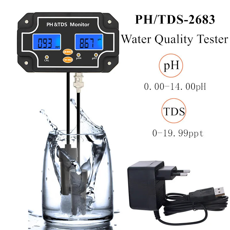 PH/TDS-2683 2 in 1 pH Meter pH/TDS เครื่องทดสอบคุณภาพน้ํา TDS Meter เครื่องทดสอบจอแสดงผลคู่กันน้ําสํ