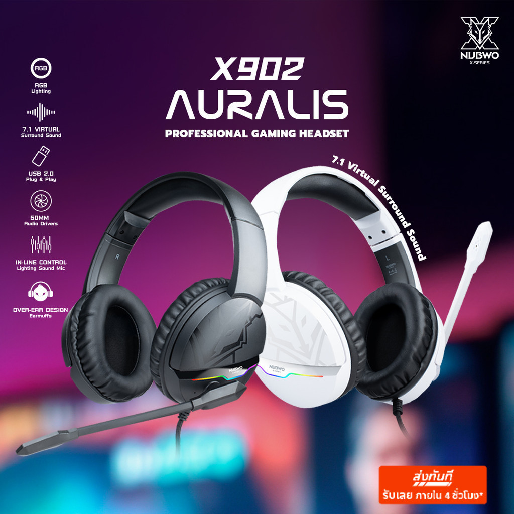 [ประกัน2ปี]Nubwo Gaming Headset X902 หูฟังเกมมิ่ง ระบบเสียงเสมือน 7.1 surround แยกเสียงซ้าย-ขวา ใช้งานง่าย