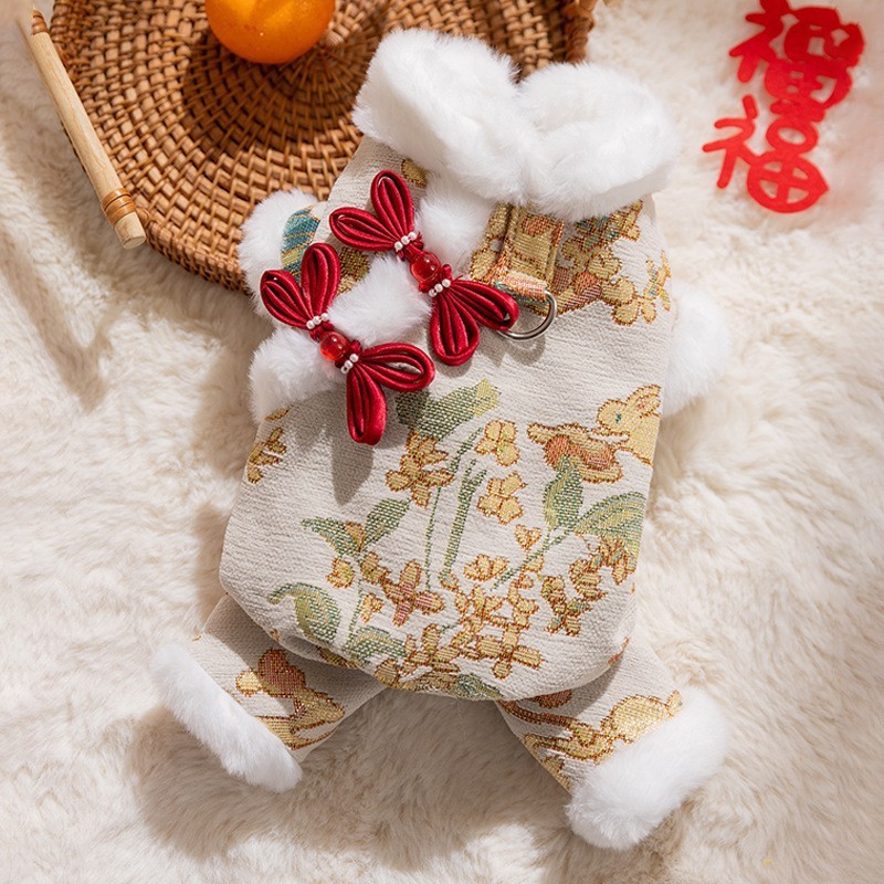 HuggyPets เสื้อผ้าสุนัขปีใหม่เทศกาลสัตว์เลี้ยง Tang ชุดเสื้อกั๊กตุ๊กตา Bichon แมวเทศกาลฤดูใบไม้ผลิสไตล์จีนเสื้อผ้าสัตว์เลี้ยงสองขา - รูปที่ 6
