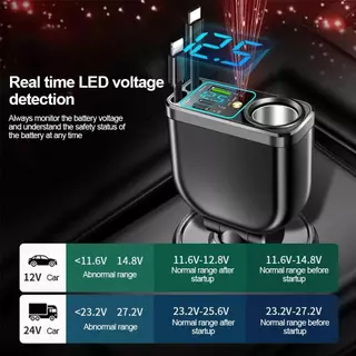 M15 120W 5 IN 1 Retractable Car Charger พร้อม Starry Night Light สาย USB C Fast Charge สายไฟบุหรี่ไฟแช็กอะแดปเตอร์ PD QC3.0 สําหรับ IOS Android