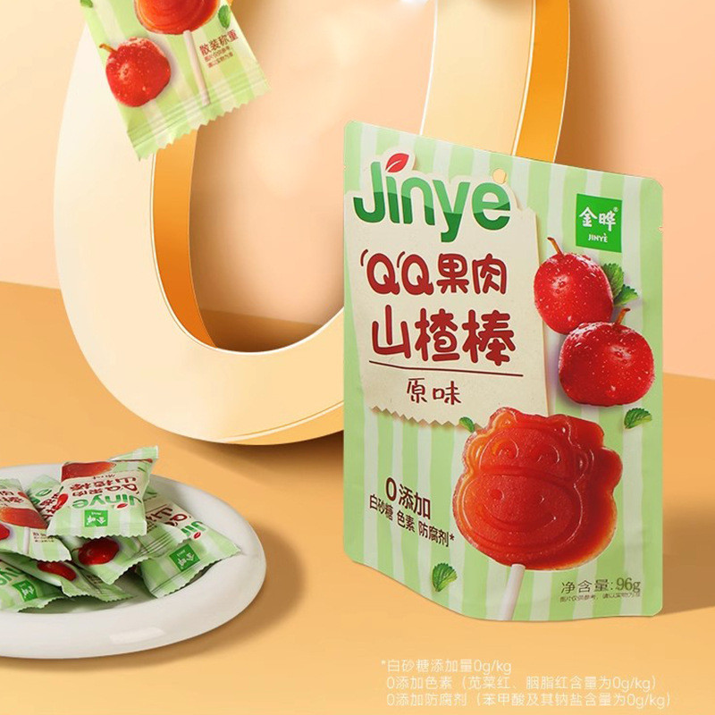 .Jin Ye Pulp Hawthorn ไร้น้ำตาลและน้ำผลไม้ สติกแคนดี้ รสชาติของผลไม้ที่ถูกเก็บรักษาไว้