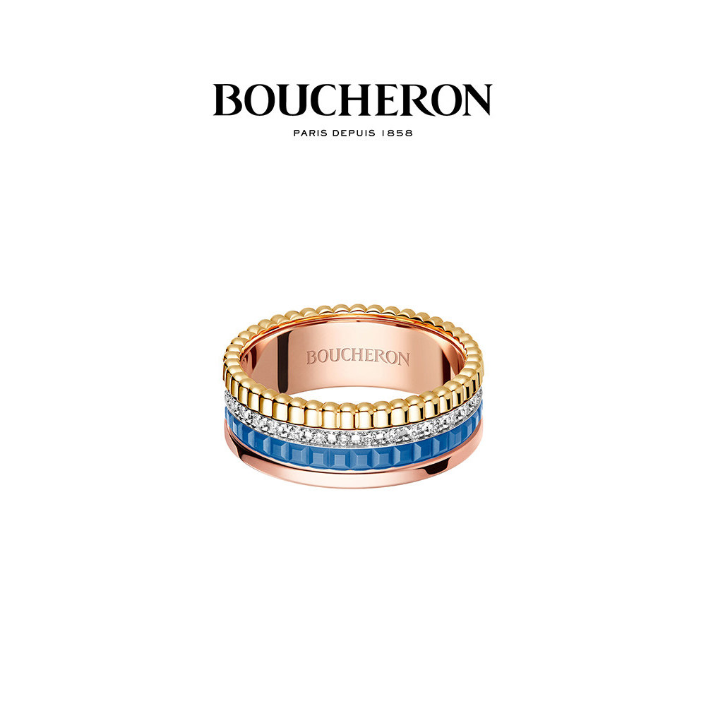 [สต๊อกพร้อมพร้อมกล่อง] BOUCHER/Quatre Blue Series แหวนคู่แหวนเพชรทอง 18K สไตล์คลาสสิก