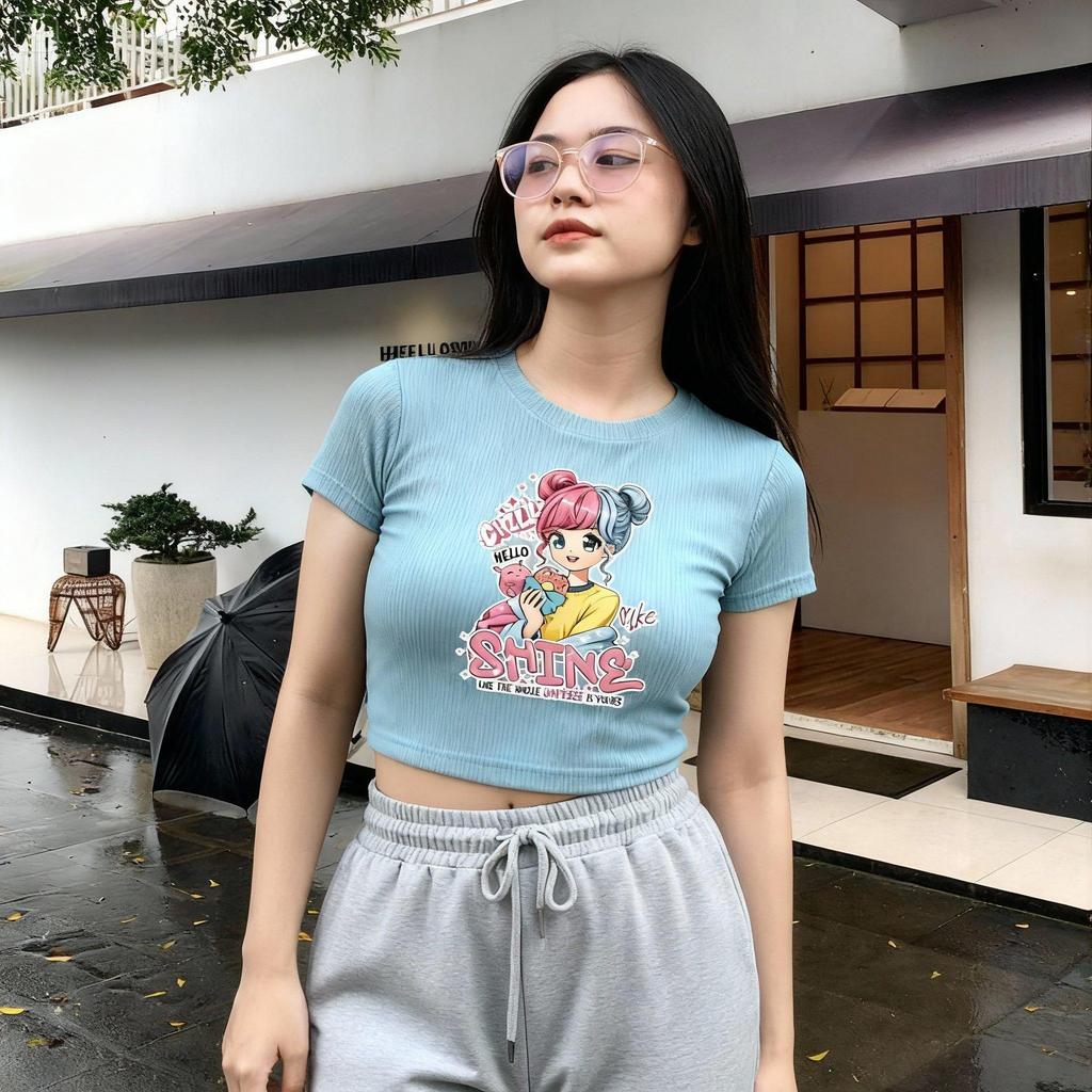 DOLLAR - CROP TOP RIB PREMIUM SHINE GIRL RIB KNIT กางเกงขาสั้นผู้หญิง ไซส์ L และ XL JUMBO