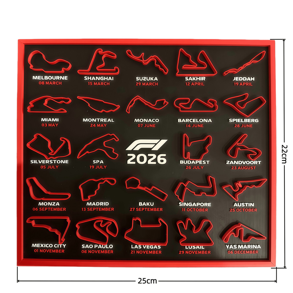 3D การพิมพ์ 2026 สูตร 1 Calendar2026 F1 Track Layout Picture Racing Car Calendar