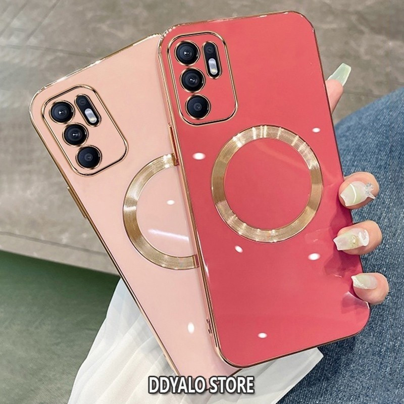 4GสําหรับOPPO Reno 6 5GสําหรับReno 6 6Z 5G ElectroplatedซิลิโคนTPUเคสโทรศัพท์พร้อมแม่เหล็กดูดที่เรียบง่ายนุ่มกรณีชุบสแควร์ขอบปก