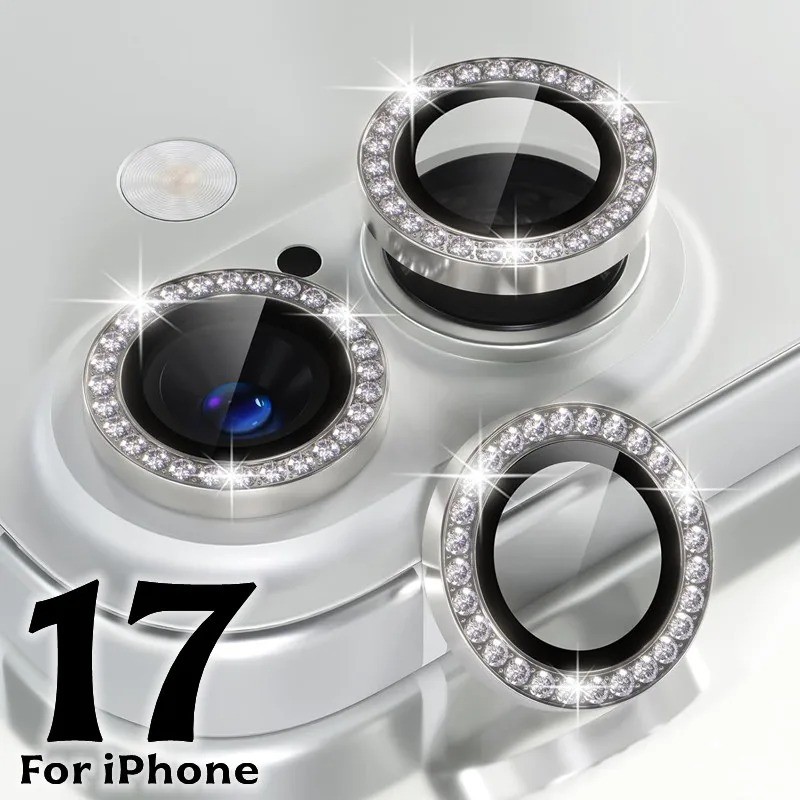 สําหรับ Apple iPhone 18 17 16 16e Air Pro Max Plus 9D เพชรกล้องเลนส์ Protector แหวนฟิล์มสําหรับ iPhone 17ProMax 17Pro 16ProMax 16Plus 16Pro กลับเลนส์กระจกนิรภัย Protector