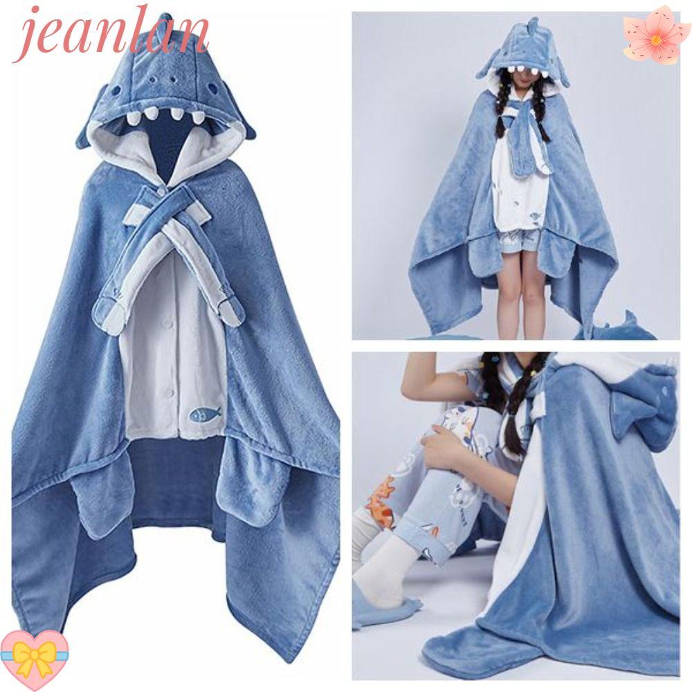 ผ้าห่มฉลาม JEANLAN สวมใส่ได้ ผ้าคลุมไหล่มีฮู้ด Cozy นุ่มพิเศษ พร้อมหมวก