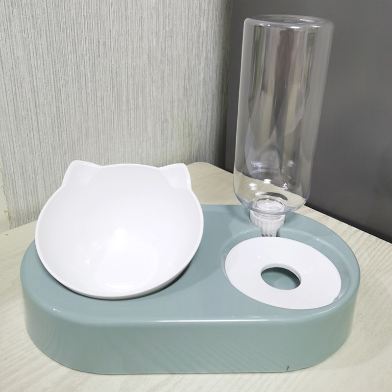 ชามแมว ชามคู่ น้ําดื่มอัตโนมัติ อ่างแมว อ่างอาหารแมว ป้องกันการพลิกคว่ํา อ่างอาหารแมว ชามสุนัข น้ํา 