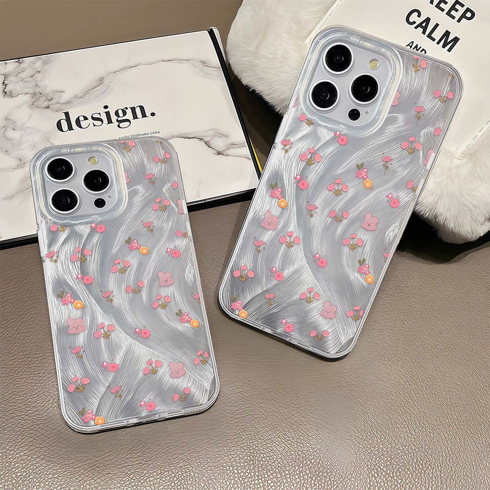 ✨จัดส่งฟรีในพื้นที่✨เคสเงินดอกไม้โชคดีสีชมพูสำหรับ iPhone 11 15 16 13 12 14 Pro Max 8 Plus7Plus XR 16 7 8 Plus 16 11 Pro