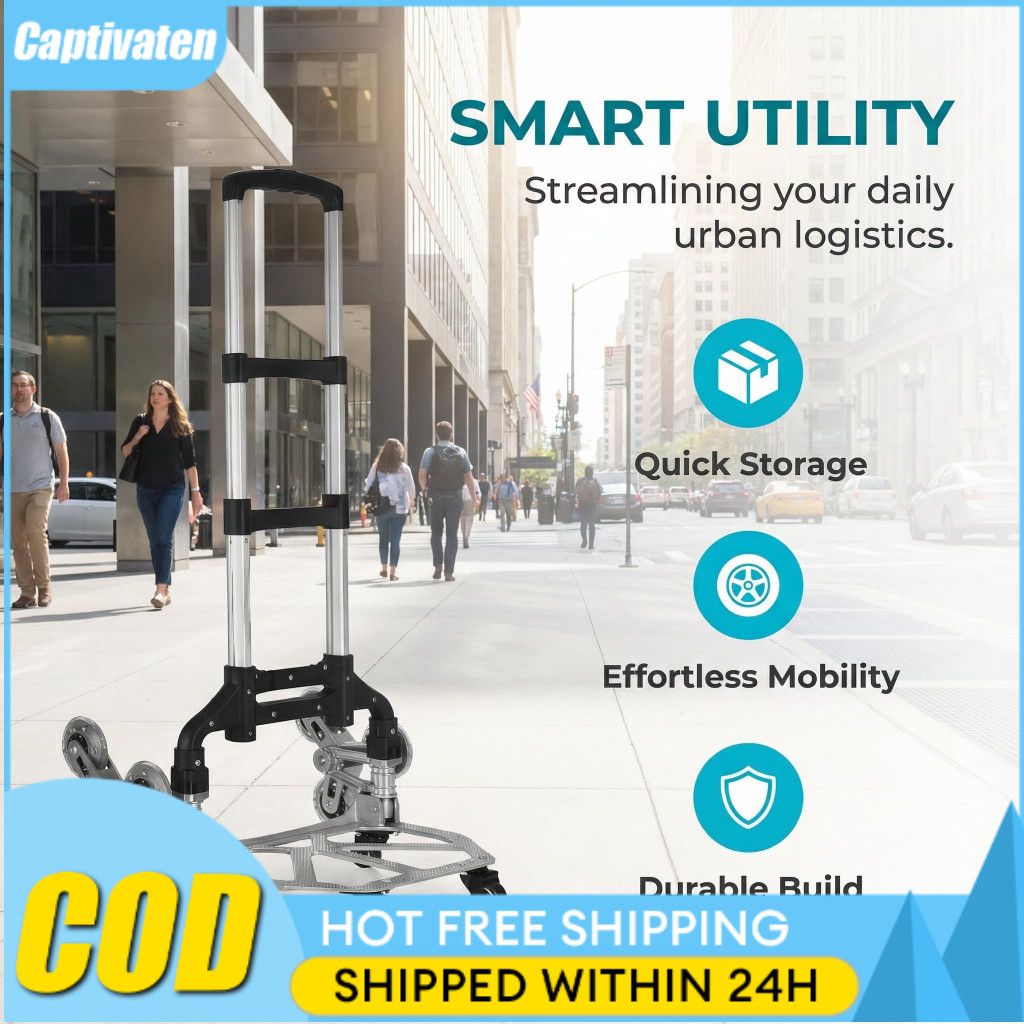 🔥[โปรโมชั่น]รถเข็นล้อ4ใบ พับได้ พร้อมบันไดปีนขึ้นบันได ใช้ในบ้าน-ตลาดนัด แข็งแรงรับน้ำหนักสูง ส่งฟรี