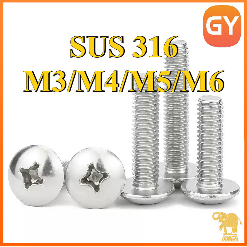.น็อตหัวกระทะ JT+ แฉก สแตนเลส 316 M3/M4/M5/M6/* L4-100mm Truss Head Machine Screw SUS316 [GYYY-TG]