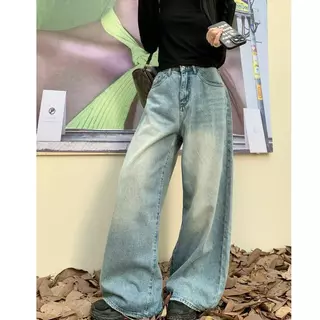 Anni ไซซ์ S-3XL กางเกงยีนส์ สไตล์เกาหลี แนววินเทจ เท้ากว้าง สวยๆเก๋ๆ Clothing Jean Lady ผู้หญิง