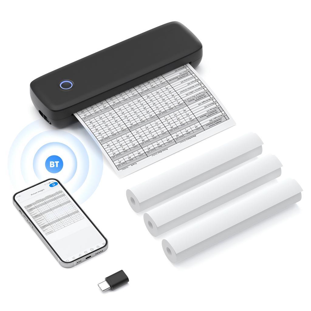 บลูทูธ A4 เครื่องพิมพ์ความร้อนแบบพกพา USB 203dpi สําหรับพิมพ์ Wide56mm/77mm/107mm/210mm/216mm (2in-8