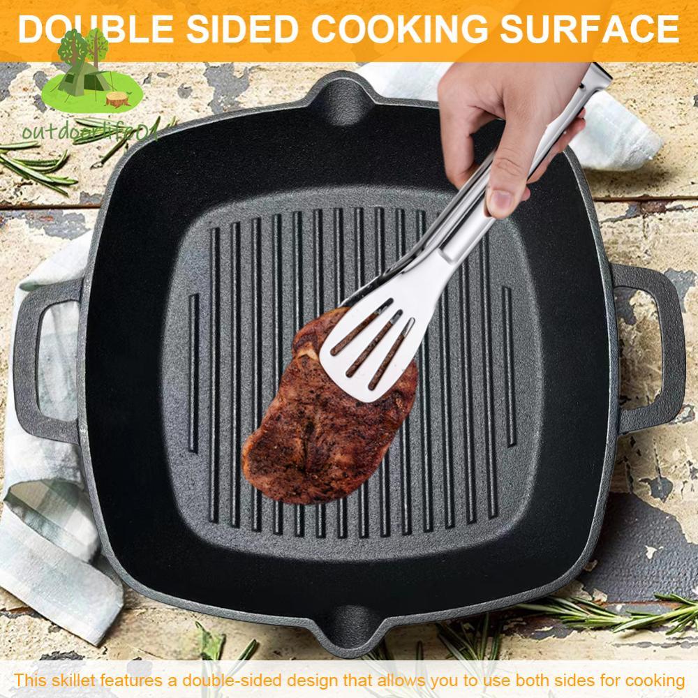 10.2in Cast Iron Skillet Square Pancake Griddle พร้อม Pour Spout Grill แผ่นสําหรับเตาด้านบนสําหรับย่