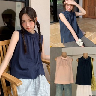 ❤ 🧵 🇰🇷 W8922 เสื้อแขนกุด แต่งผ้าช่วงคอ ผ้าพริ้วสวย ชายเสื้อเ…