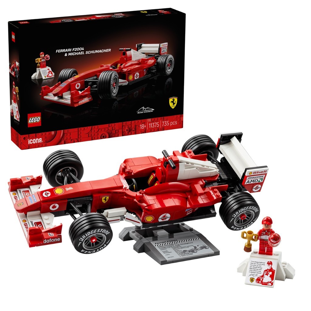 เลโก้® 11375 ไอคอน Ferrari F2004 & Michael Schumacher - F1 รถแข่งสําหรับผู้ใหญ่ (735 ชิ้น)