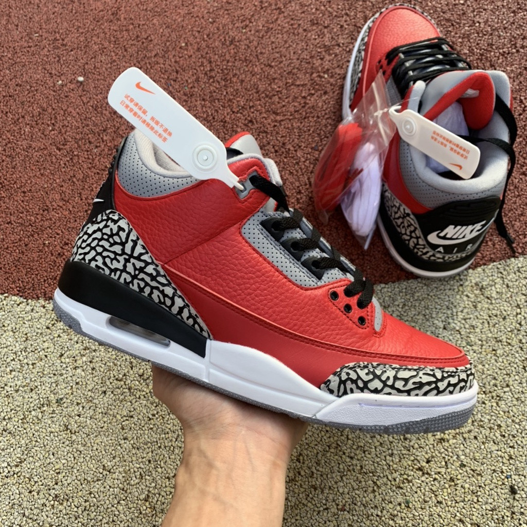 Air Jordan 3 AJ3 Joe 3 Red Cement Black Burst Crack Casual รองเท้ากีฬาผู้ชายรองเท้าบาสเก็ตบอลคุณภาพส