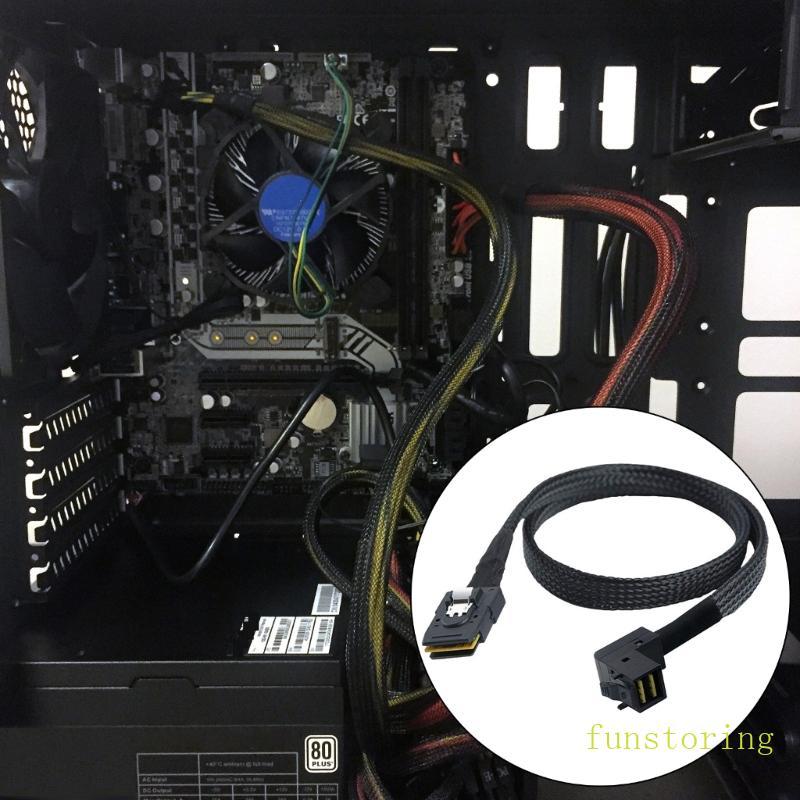 FUN Braided SFF 8087 ถึง 90 องศา MiniSAS 8643 Connectors Cable สําหรับใช้ในคอมพิวเตอร์