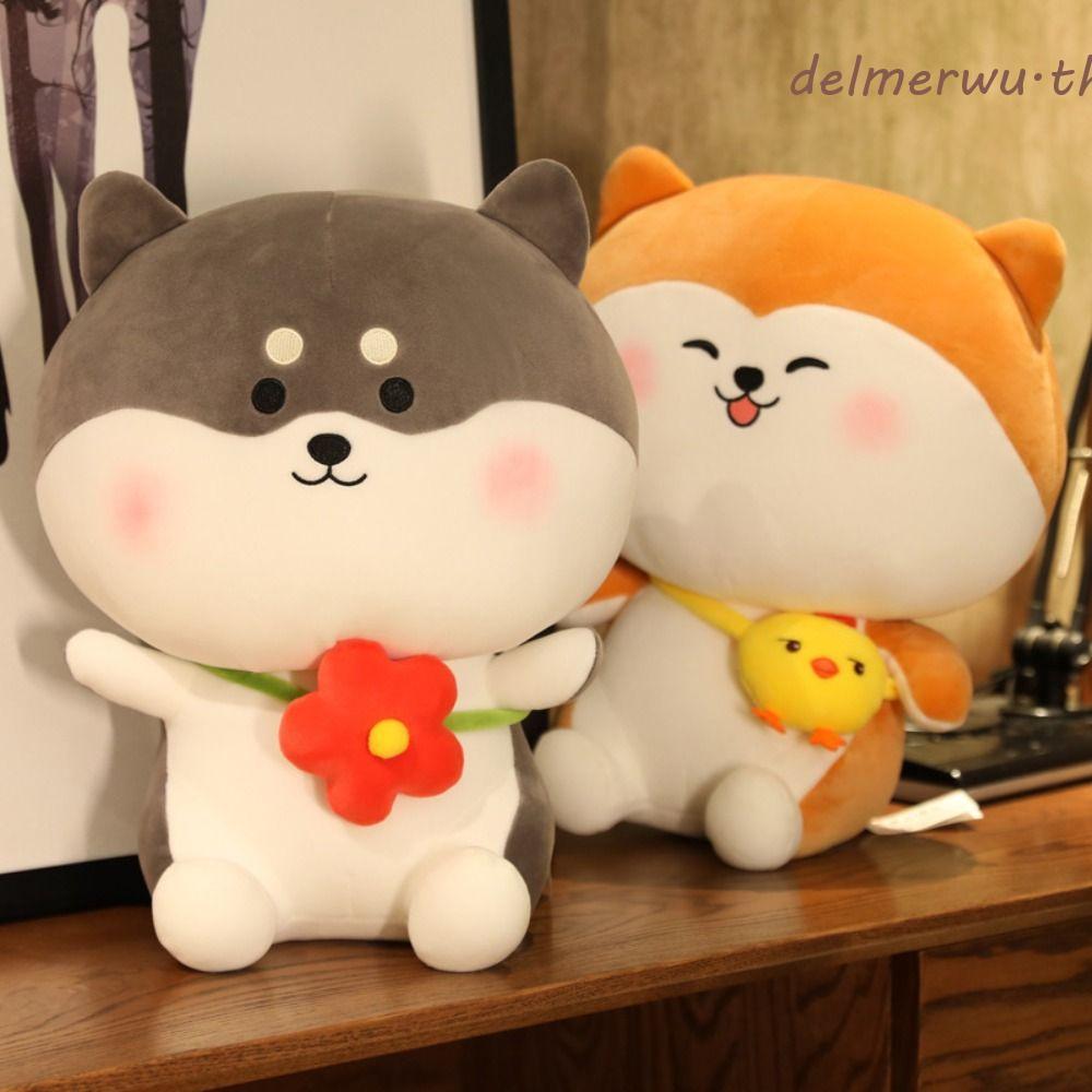 DELMERWU Husky Dog Plush ของเล่นตกแต่งบ้าน Kawaii จําลอง Husky Plushie ปัจจุบันคริสต์มาสของขวัญของขว