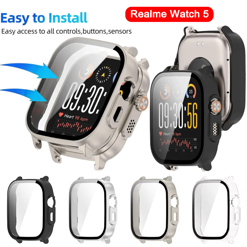 เคสป้องกันสําหรับนาฬิกา for Realme Watch 5 เปลือกนาฬิกา พีซี ป้องกันหน้าจอฝาครอบกระจกนิรภัยครอบคลุมเต็มรูปแบบขอบกรอบ
