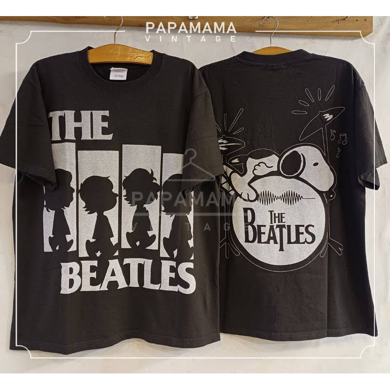 SNOOPY X BEATLES parody vintage Band tee tag Hanes เสื้อวินเทจ เสื้อทัวร์ วงร๊อค papamama vintage shirt