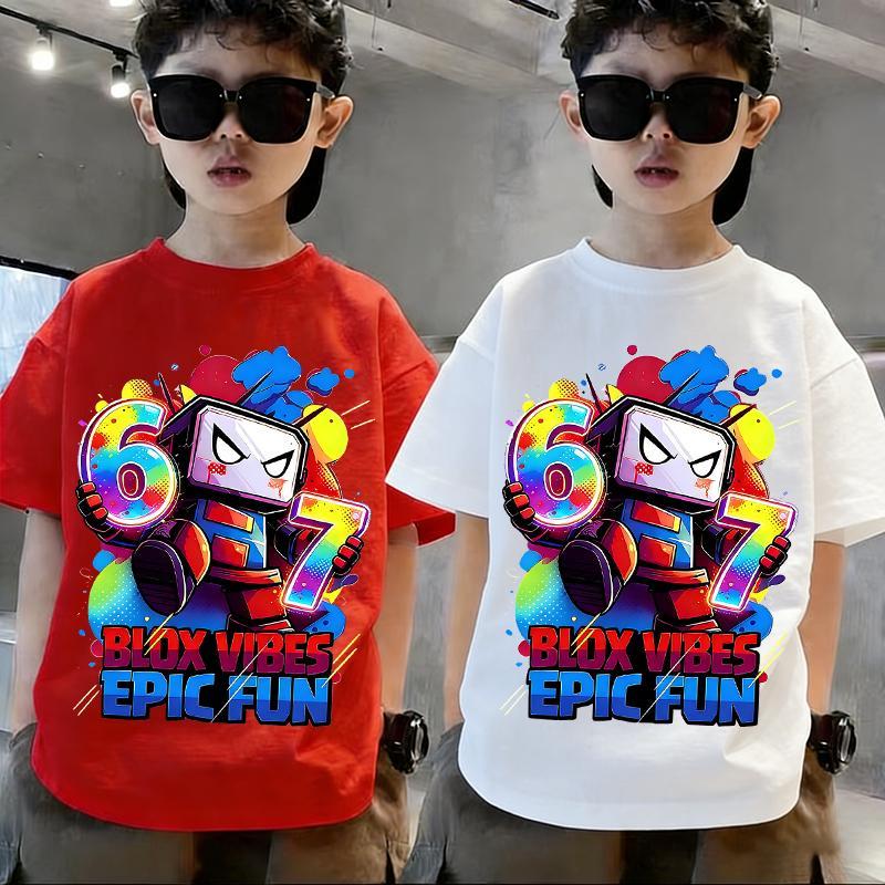 KIDS จัดส่งจากประเทศไทย จัดส่งภายใน 24 ชั่วโมง เสื้อผ้าเด็กแขนสั้นสุดหล่อพิมพ์ลายภาษาอังกฤษดิจิตอลสีทึบสําหรับเด็กผู้ชาย