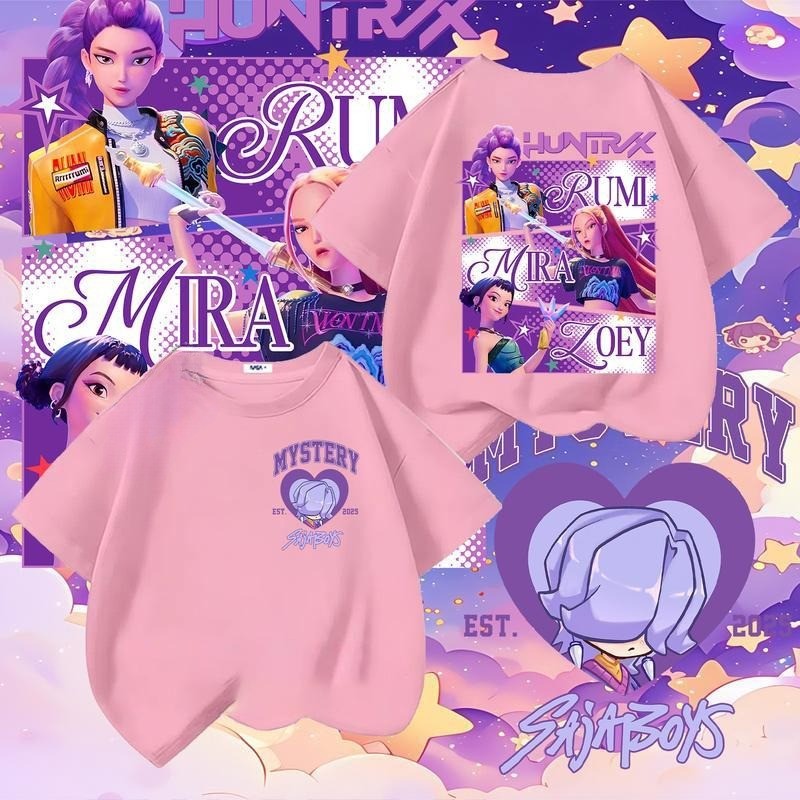 COD (จัดส่งตลอด 24 ชั่วโมง) Kpop Demon Hunters ผ้าฝ้าย 100% เสื้อเชิ้ต เสื้อยืดสีดำ เสื้อยืดสีดำ 90-150CM
